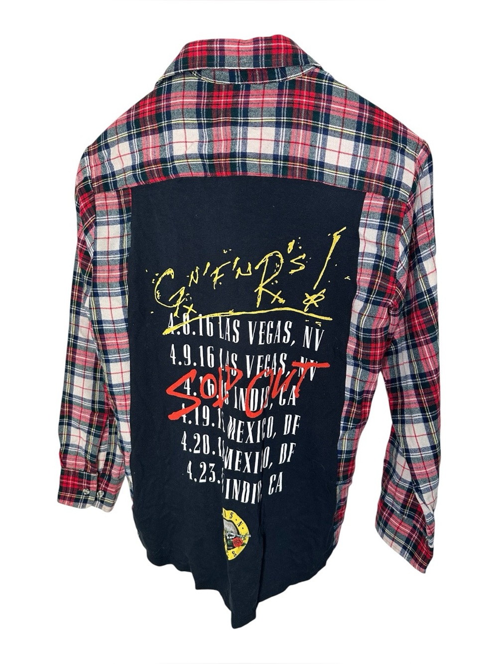Upcycled Vintage Flannel Shirt 2016 Guns N Roses Tour Shirt Unisex Size Medium